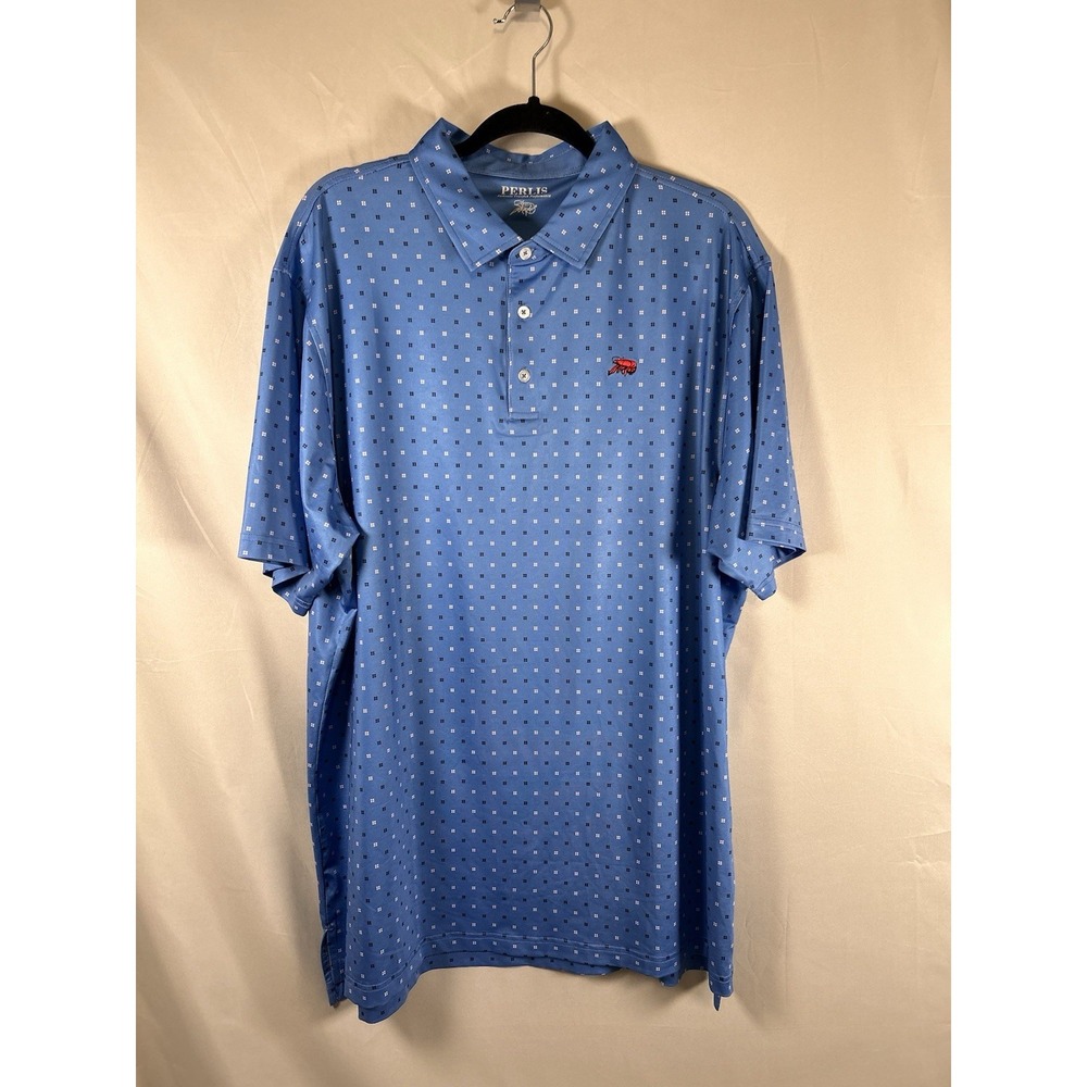 Perlis Polo Shirt Mens XL Crawfish Solid Performance Golf Stretch Blue Athletic